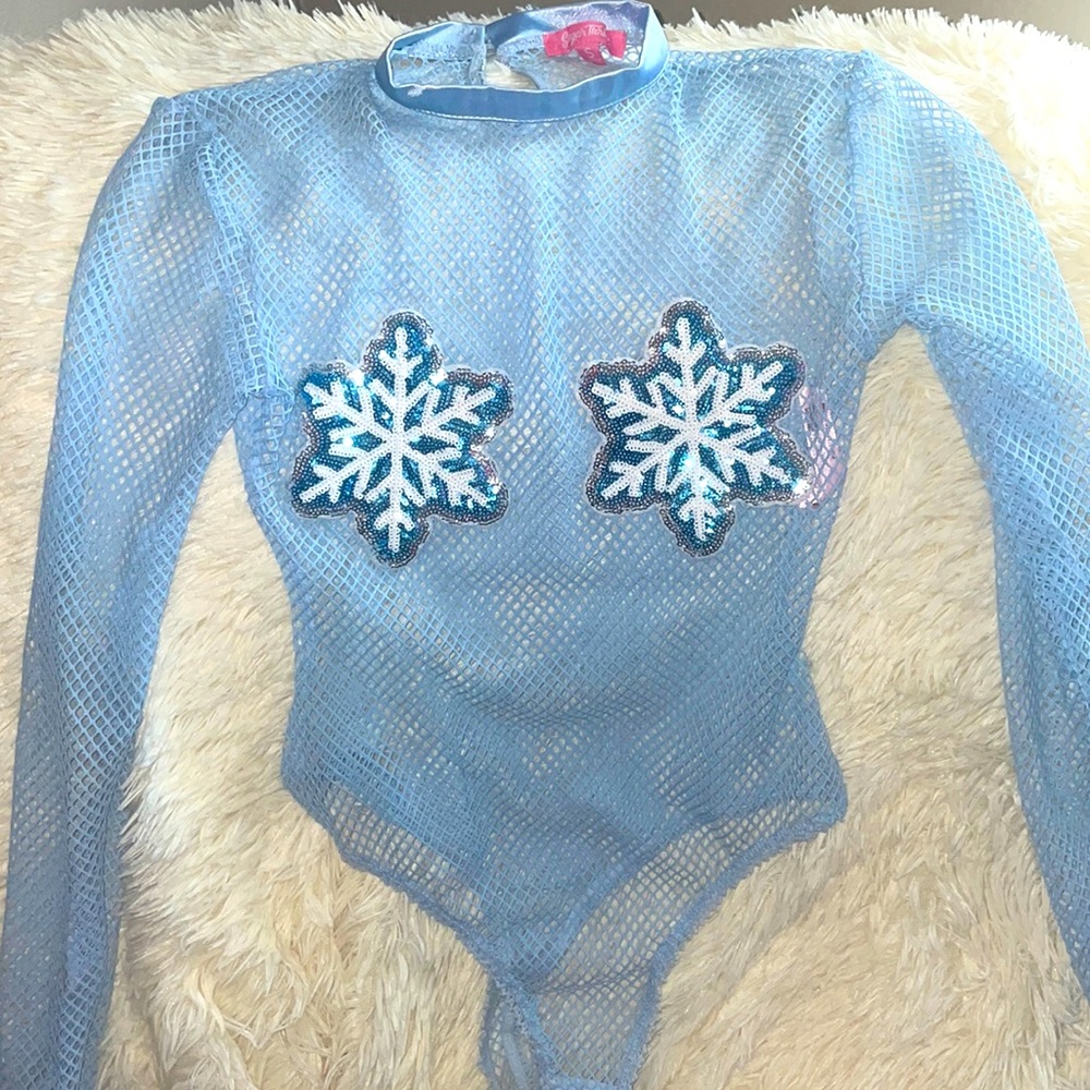 Sugar Thrillz Snowflake Fishnet Onesie SOLD OUT ON DOLLSKILL